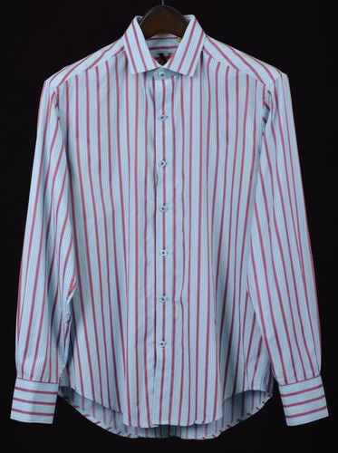 Robert Graham X Teal Pink Stripe Check Cotton Tailor Fit Casual Shirt M  - Picture 1 of 10