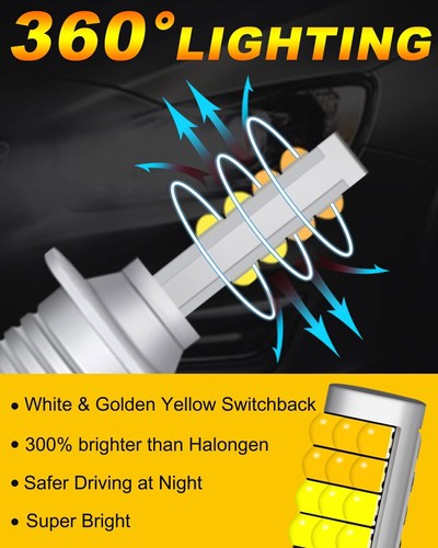 2x Golden Yellow+White H3 LED Fog Light Bulbs Xenon Switchback Bulbs DRL 12V-24V - Picture 9 of 12