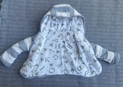 Burt's Bees Baby Boy Girl 6-9M Gray Ivory Striped Hooded Reversible Jacket - Picture 6 of 11