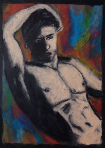 Male Portrait Mann Gemälde Papier A4 Ölpastell Kunst, Oil Pastel Art Paper A4