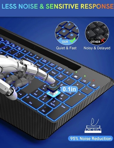 Wireless Keyboard with 7 Colored Carbon Fiber Full Size  Lighted Keyboard Black - Picture 5 of 5