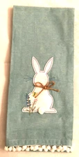Kay Dee Designs Tea Towel Bunny Rabbit Easter Spring Pom Pom Trim Lt. Blue NWOT