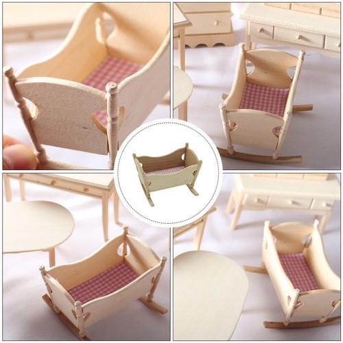 1 Pc Mini House Cradle Model Mini Wooden Cradle Furniture Miniature Kids Toy - Picture 3 of 12