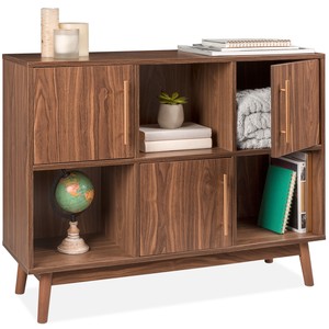 Bcp 6 Shelf Mid Century Modern Wood Entryway Storage Stand W