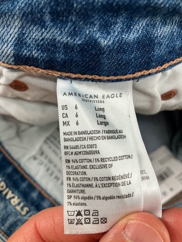 American Eagle Curvy Straight Jeans Womens 6 Long Blue Denim Distressed Stretch - Picture 14 of 20