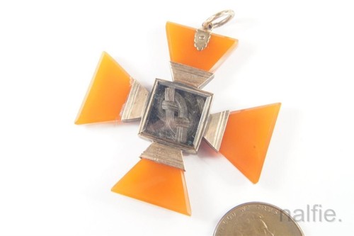 ANTIKER ANHÄNGER ENGLISCHE GEORGISCHE PERIODE 9K GOLD ACHAT MALTESERKREUZ um 1820  - Bild 4 von 4