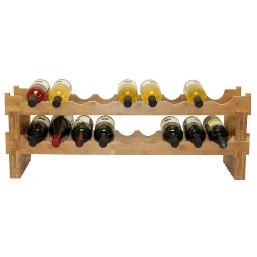 Oceanstar Wine Bottle Rack Beige Stackable Bamboo Interlock Wave Bars 18-Bottle - Picture 3 of 4