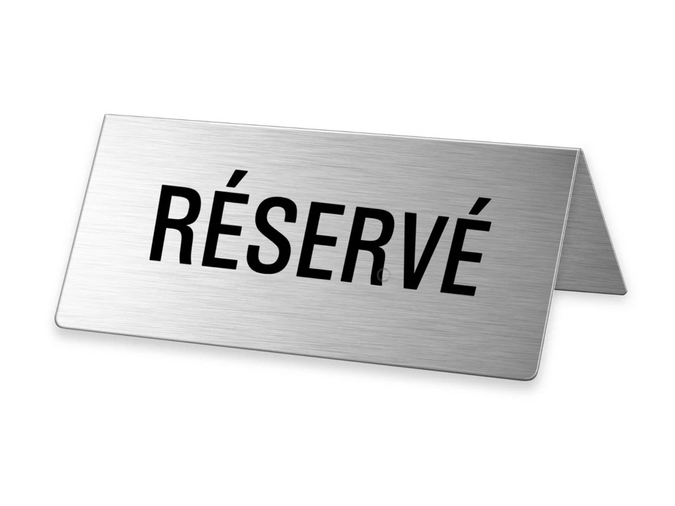 Tischschild - Réservé Tischaufsteller Text 2-seitig  aus Edelstahl 85x40 mm - Bild 1 von 1