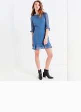 Urban Outfitters Womens Swiss Dot Ruffle Hem Mini Dress Blue Size 6