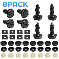 8 Black License Plate Screws Stainless Steel Bolts Caps Car Dealer Fasteners Kit