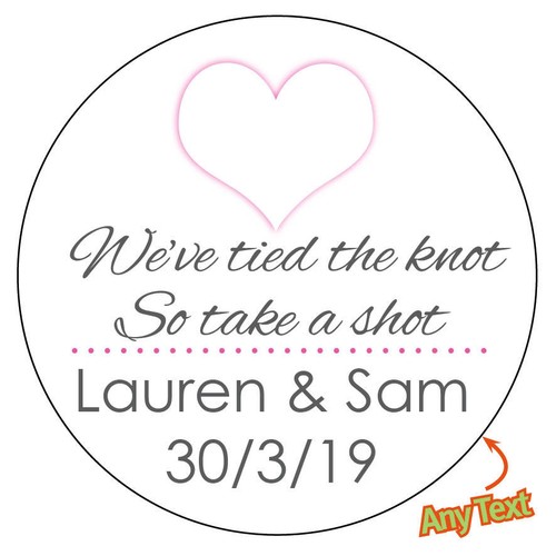 Personalised Pink Heart Wedding TAKE A SHOT Stickers Favour Labels -1103