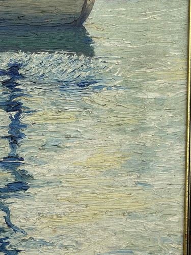 Antique Wpa Era Painting 1930’s Mystery Signed Nautical Marina Boats Coastal Oil - Picture 18 of 21