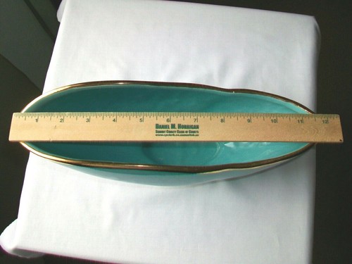 MCCOY POTTERY HARMONY PEDESTAL MACETA TURQUESA AGUA AGUA ORO ADORNO 12" MCM - Imagen 8 de 12