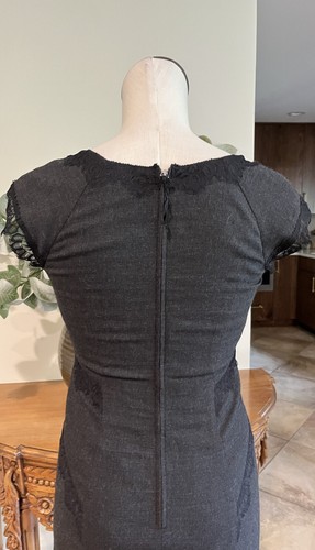 Vestido Vaina Rebecca Taylor Mujer 4 Gris Manga Casquillo Borde Encaje Cuello en V H - Imagen 6 de 8