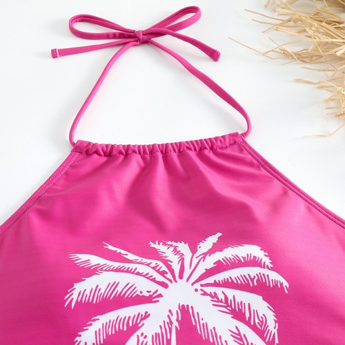 Kokosnuss Kordelzug Seite Sommer Frauen Strand Baden Neckholder Tankini Set Anzug - Bild 24 von 39