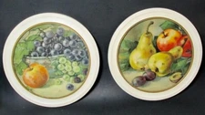 Two Vintage FRUIT STILL LIFE PRINTS In Round Frames Under Glass