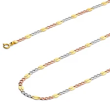 Wellingsale 14k Tri Color Gold Solid 3.2mm Stamp Figaro Chain Necklace