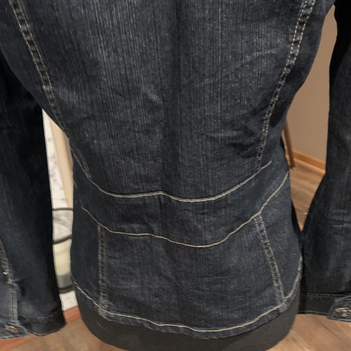 Chaqueta de jean Bill Blass para mujer pequeña mediana lavada azul oscuro clásica pieza de capas - Imagen 8 de 15