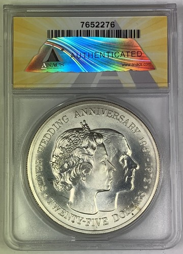 1972 $25 Cayman Island Silver Coin, Wedding Anniversary ANACS MS 66 - Picture 2 of 2