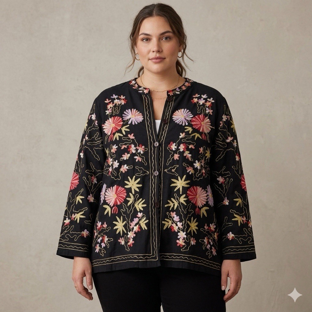 Nueva Chaqueta Bordada Floral Vermont Country Store Talla 3X Lino Cottagecore