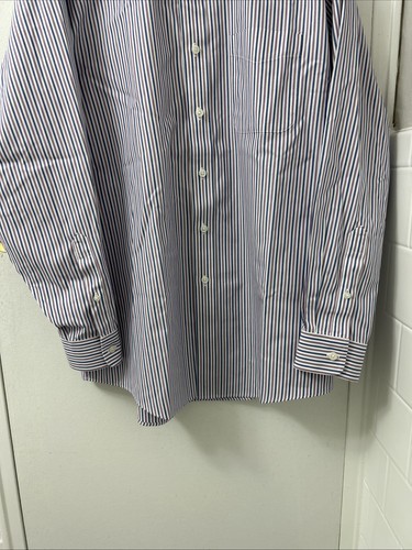 LL Bean Shirt Mens 15.5 Blue Purple Striped Pinpoint Oxford Traditional Fit L/S - Picture 3 of 12