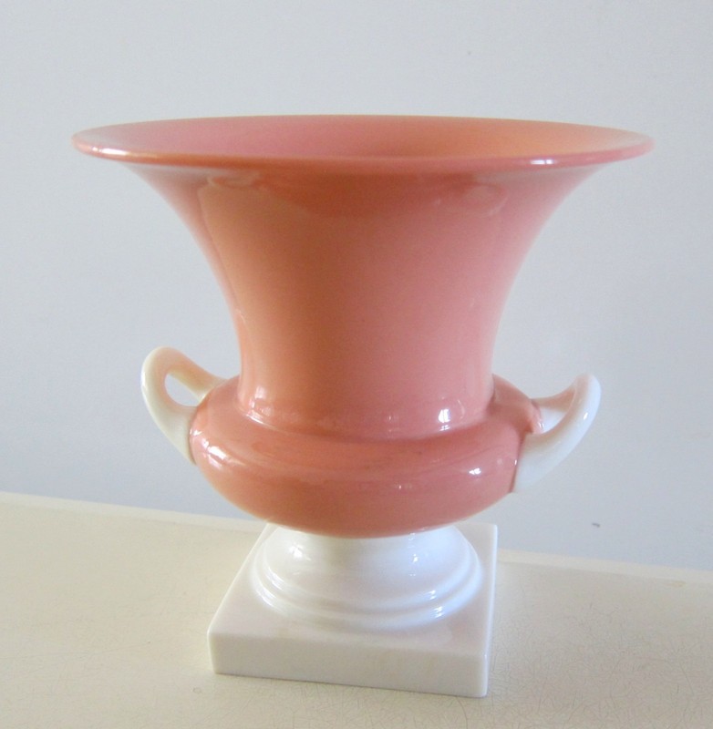ANTIQUE LENOX CORAL PINK DOUBLE HANDLED URN TROPHY VASE 5.5" GREEN MARK MADE USA