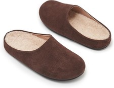 Women Suede Clogs Round Toe Fuzzy Fur Lined Mules Comfort Slippers Brown 7