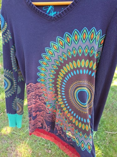 DESIGUAL Pullover Shirt Kreise blau grün Logo bestickt Baumwolle Gr. L - Bild 20 von 21