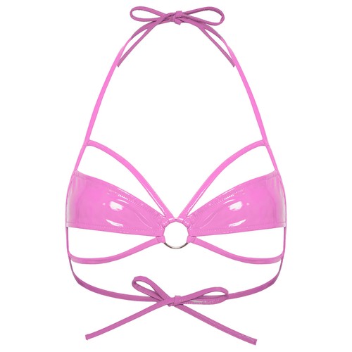 Women's Faux Leather Cupless Unlined Wireless Bras Lingerie Hollow Out Bra Tops - Picture 34 of 47