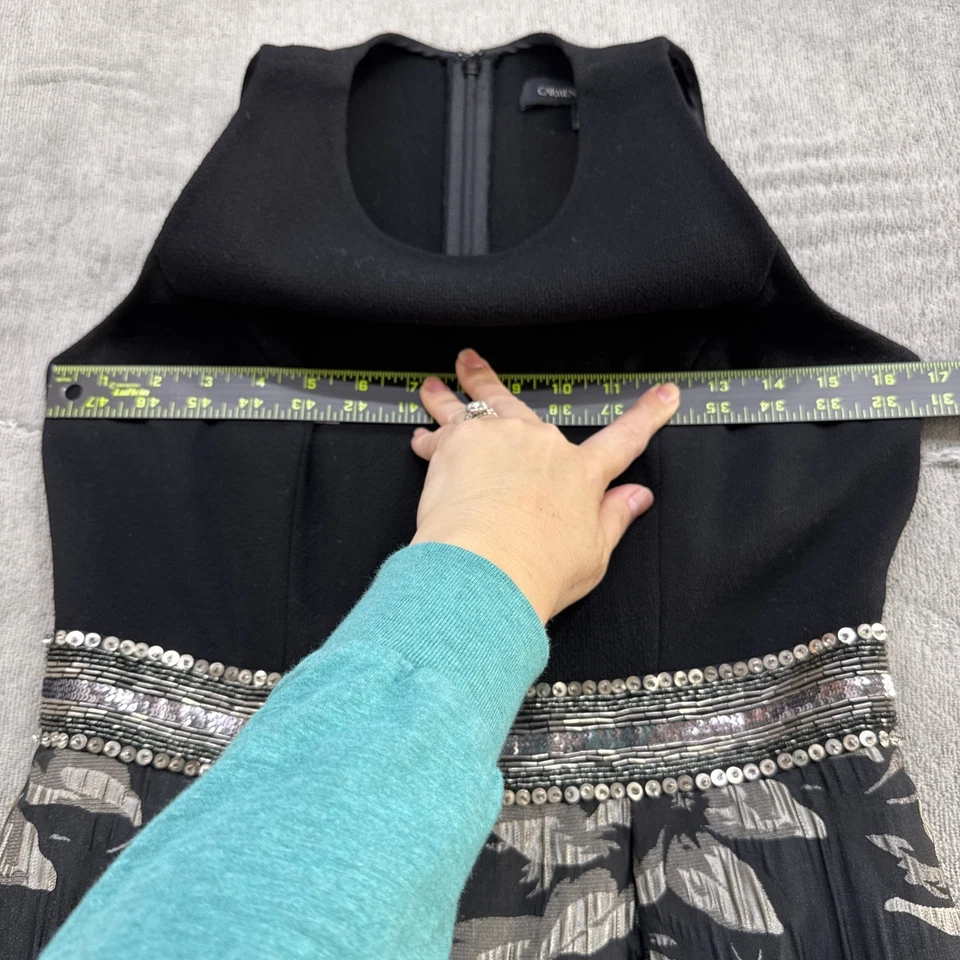 Carmen Marc Valvo черный серебряный цветочный бисером талии без рукавов вечернее платье 6 - Изображение 4 из 4