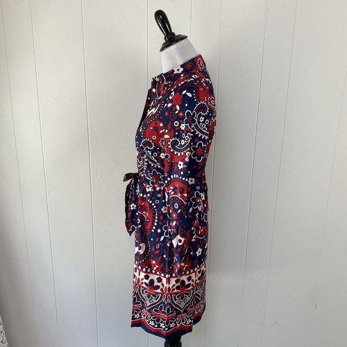 NWT Talbots Paisley Poplin Shirt Dress Size 2P Red Blue Old Money Cotton Belted - Picture 11 of 15