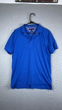 Tommy Hilfiger Polo Shirt Mens Medium Blue Solid Logo Regular Fit Short Sleeve