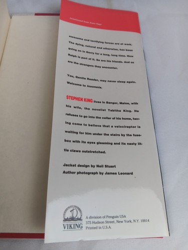 Insomnia by Stephen King 1994 First Edition 1st Printing Dust Jacket Hardcover - Picture 9 of 10