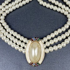 Vintage 3  Strand White Glass Pearl Rhineston...