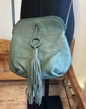 HOBO INTERNATIONAL Birdy Crossbody Sage Green Leather W/Tassel Bag Purse