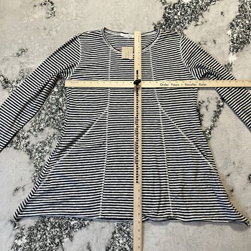 Locker geschnittenes Shirt Damen Gr. Large gestreift Strick Baumwolle Leinenmischung Tunika Haifischbiss - Bild 2 von 10