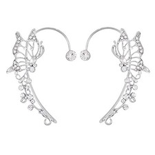 2 Pcs Butterfly Ear Cuff Earrings for Women Non Piercing Rhinestone Goth Fairy