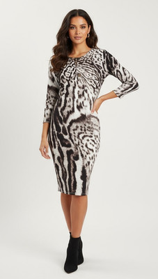NEW ROBERTO CAVALLI Sheath Dress 40 Medium Ocelot Print Gold Pin Embellishments