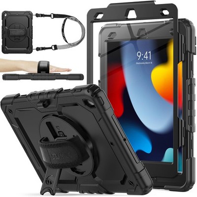 SEYMAC iPad 9th 8th 7th Gen Case 10.2'' Shockproof Stand Hand Strap Pencil Holder