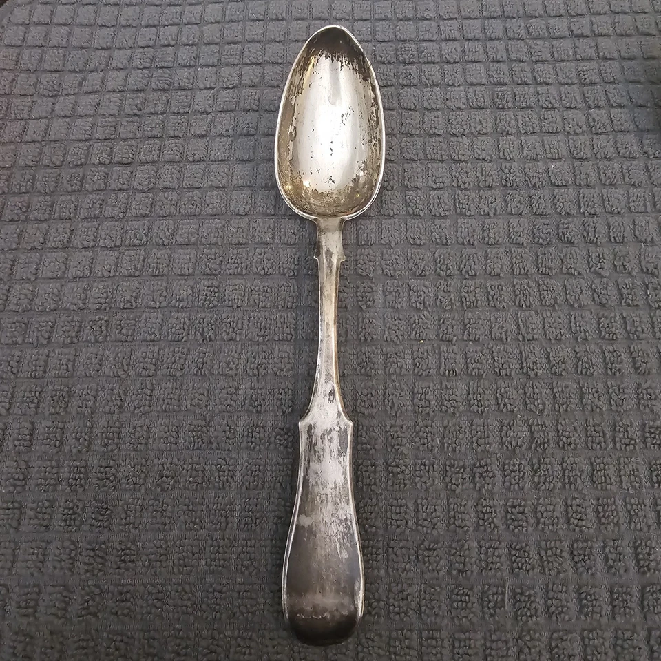 Антикварная русская императорская серебряная 84-дюймовая большая сервировочная суповая ложка 1861 г. 8,75 дюйма - Изображение 2 из 4