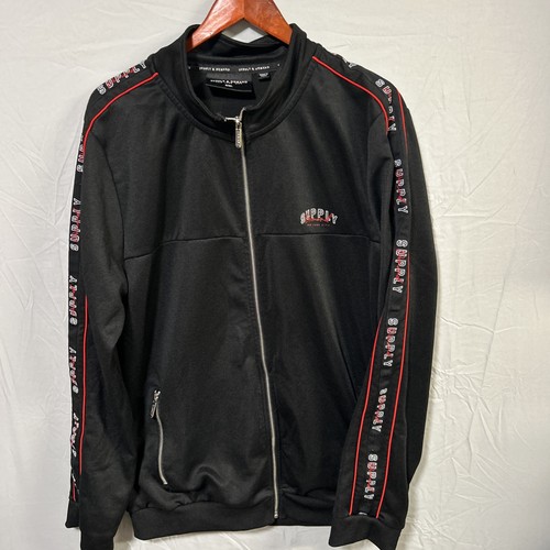 Supply & Demand Men’s XXL Track Jacket Black Full Zip Red Stripe Logo Streetwear - Picture 1 of 8