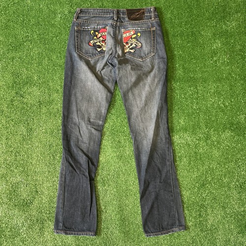 Jeans vintage Ed Hardy denim donna 26x30 ricamato biker Y2K teschio grunge - Foto 2 di 8