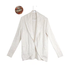 LOFT Women’s Cardigan Soft Sweater Small Ivory Shawl Collar Open Front Pockets
