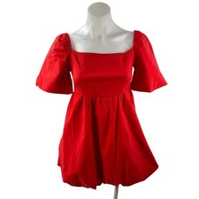 Prettylittlething Red Square Neck Short Puff Sleeve Mini A-Line Shift Dress Sz 4
