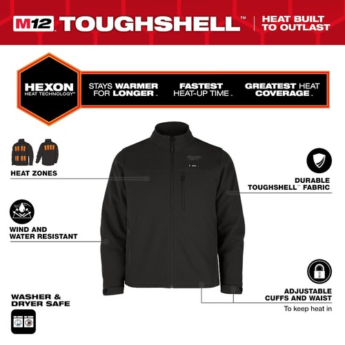 Milwaukee, M12 Cordless Tough Shell Black Heated Jacket Kit, 2X-Large, Size - Picture 2 of 13