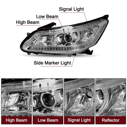 For 2013 2014 2015 Honda Accord Sedan w/o DRL Projector Smoke Halogen Headlights - Picture 3 of 8