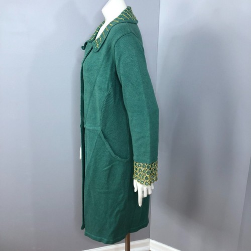 Storybook Knits Small Women's Button Cardigan Sweater Green Gold Accent - Picture 3 of 16