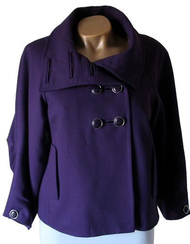 Karen Millen Wool Blazer Jacket Purple Double Breasted Tailored UK 12 - Picture 2 of 6