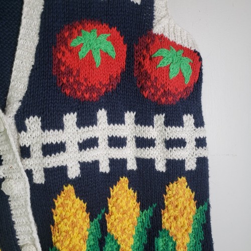 Marisa Christina Veggie Garden Handknit Sweater Vest Button Front MP Navy White - Picture 3 of 9