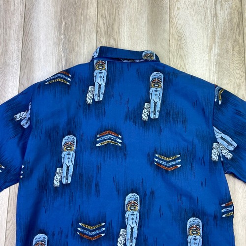 VINTAGE Lancer Hawaiihemd Herren L blau Tiki Knopfleiste Kurzarm 60er 70er - Bild 10 von 10
